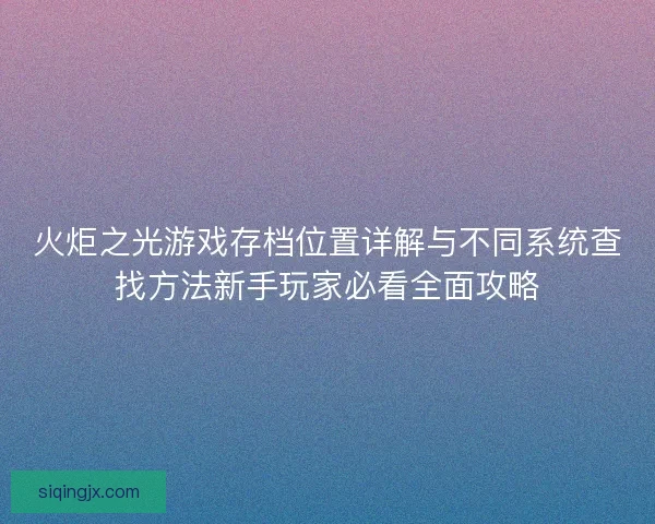 火炬之光游戏存档位置详解与不同系统查找方法新手玩家必看全面攻略